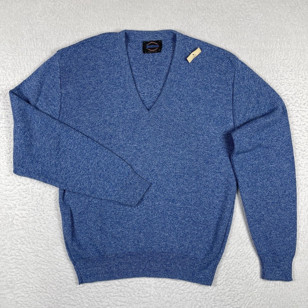 Jantzen Sweater Mens XL Blue Marl V-Neck Orlon Acrylic Vintage Made in USA
